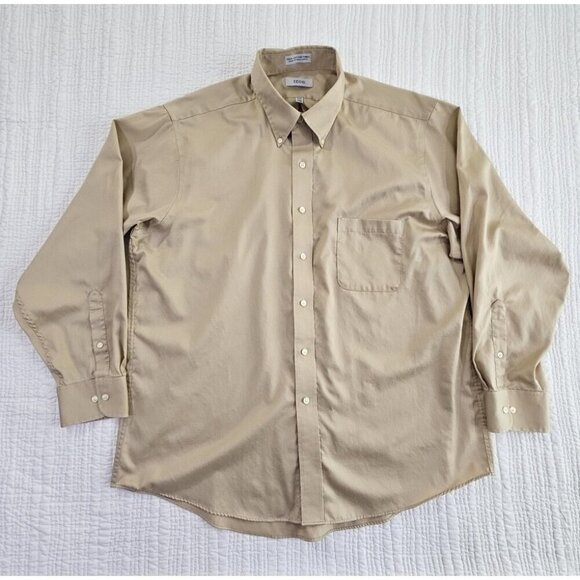 Izod Easy Care Long Sleeve Cotton Twill Shirt Men's XL Tan Button-Up EUC LN - Picture 1 of 11